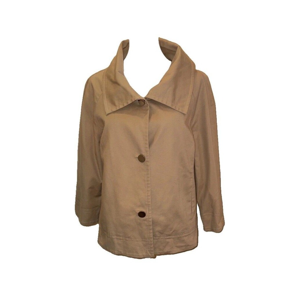 Rafaella Womens Khaki 3/4 Sleeve Button Front Blazer Jacket Size L